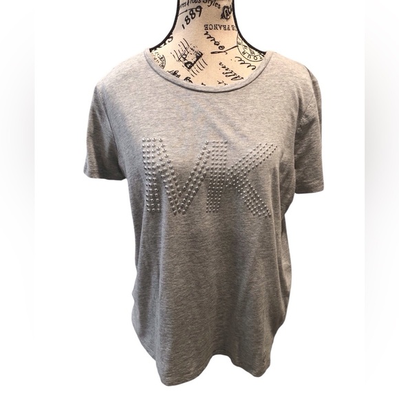 Michael Michael Kors Women’s Large Gray Studded Tee Shirt S/S Modal Cotton - Picture 1 of 5
